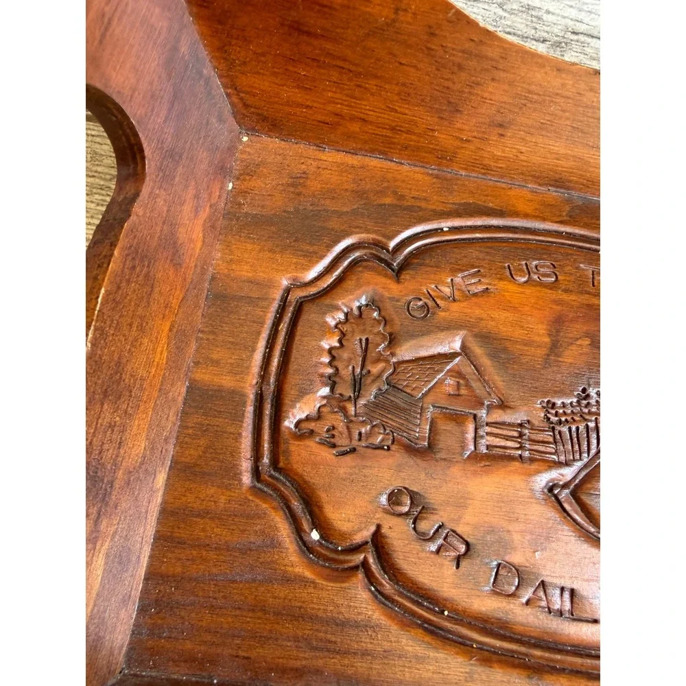 Wood‎ Bread Tray Engraved Give Us This Day Daily Cape Craftsmen Harvest Vintage